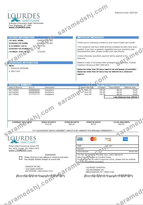 USA Lourdes business utility bill template in Word and PDF formats